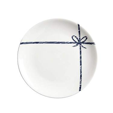 Imagem de Prato de serviço Prato de bife branco com faixa azul, prato de cerâmica de 20 cm adequado para macarrão, sobremesa, salada, prato de jantar seguro para micro-ondas, 4 peças de pratos (cor: C)