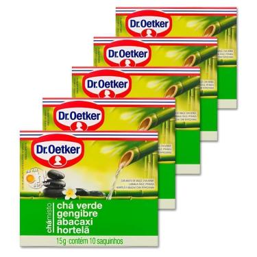 Imagem de Chá Verde Dr. Oetker Gengibre Abacaxi Hortelã Kit 5 Caixas
