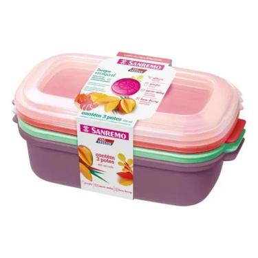 Imagem de 2X Potes Plástico Freezer Alimentos 1.1 L Sanremo Kit C/3 Pç