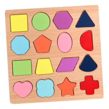 Imagem de Brinquedo Educativo de Madeira com Formas Geométricas Coloridas, Tabuleiro de Quebra-Cabeça para Reconhecimento de Formas, 16 Peças