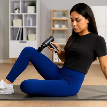 Imagem de Massageador Muscular Elétrico Portátil Pistola de Massagem Profissional 6 Velocidades, 4 Ponteiras, USB-C Recarregável – Alívio de Dores, Estresse e Tensão – Preto