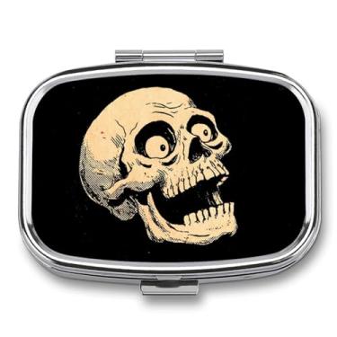 Imagem de DingRound Organizador de comprimidos de metal – Caixa de comprimidos de bolso com 2 compartimentos para vitaminas, suplementos, medicamentos – Estojo de viagem compacto (Comic Crazy Skull Face)