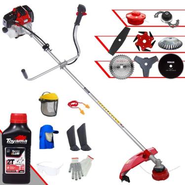 Imagem de Roçadeira Toyama RT52L 2HP 52cc + Facas 2 Pontas, 3 Pontas, 6 Pontas, 40 Dentes Vídea, 80 Dentes, Trimmer, Carretel e Escova + EPI + ÓLEO TOYAMA 2T