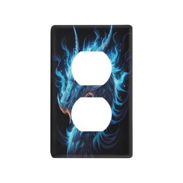 Imagem de Blueangle Placa de parede Dragon Duplex Outlets, tamanho padrão, placas de cobertura de tomada elétrica de 1 gangue para decoração de quarto de escritório em casa, 4,53 x 2,76 polegadas (460)