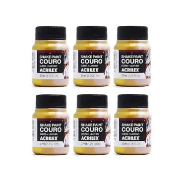 Imagem de Kit 3 Tintas Acrilex Shake Paint Couro 37ml Cor Ouro 532 para Restauração e Customização de Couro Natural e Sintético com Alta Aderência e Acabamento Durável
