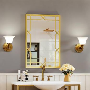 Imagem de Espelho de banheiro dourado para parede, espelhos decorativos grandes de 61 cm x 91 cm