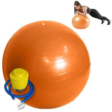 Imagem de Bola Pilates Ginástica 75cm Laranja E Bomba De Ar Yoga Fitness Academi