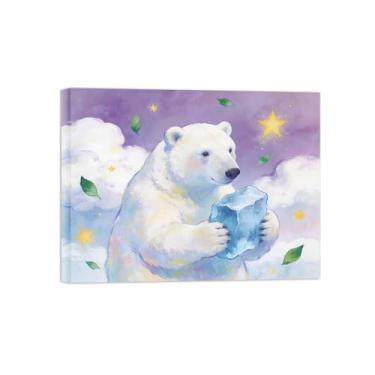 Imagem de Impressão em tela de arte de parede animal - Urso polar - Pintura de decoração moderna - Imagens para casa prontas para pendurar tela embrulhada 60 x 80 cm 24 x 31 polegadas
