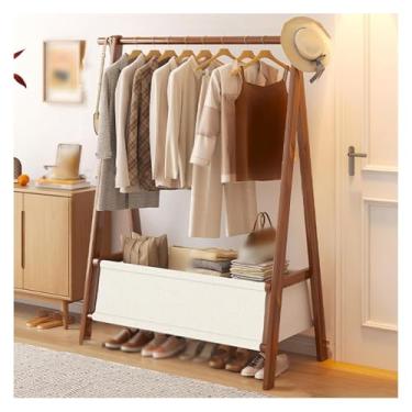 Imagem de Arara de roupas, rack de roupas, rack de roupas dobrável, rack de pendurar roupas de madeira, prateleiras de armazenamento de escritório para quarto de estar, para pendurar roupas (marrom-A, 88 cm)