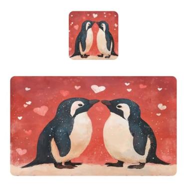 Imagem de Burbuja Jogo americano conjunto de 2, tapetes de PVC para amantes de pinguins, antiderrapantes, resistentes ao calor, à prova d'água, tapetes de mesa de cozinha para mesa de jantar, laváveis, 30,5 x
