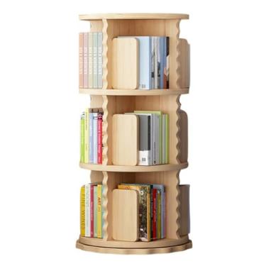 Imagem de Estante rotativa de 2/3/4/5/6 camadas Prateleira de livros rotativa de 360° para espaço pequeno Estante de armazenamento de madeira para quarto de criança sala de estudo quarto (cor: madeira, tamanho