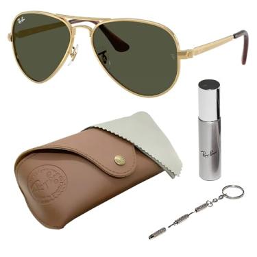 Imagem de Ray-Ban Óculos de sol RB3925 AVIATOR MAX em forma de piloto para homens e mulheres com kit oficial RAYBAN Eyewear – Design clássico atemporal, Armação dourada polida Arista | Lente verde