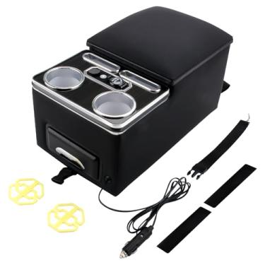 Imagem de Godimg Organizador universal de console central com armazenamento/porta-copos/portas USB/7 luzes LED para carro, van, SUV, encosto e assento do passageiro