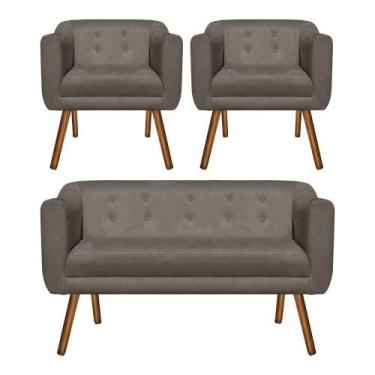 Imagem de Kit Sofá Namoradeira 2 Lugares e 02 Poltronas Julia Marrom - D'ROSSI