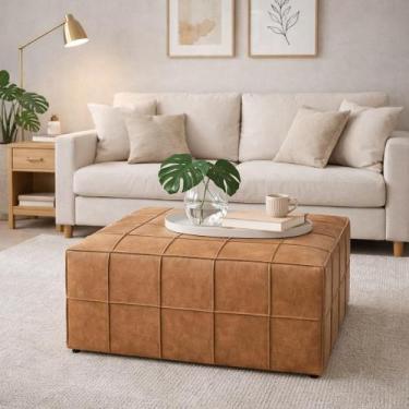 Imagem de Puff Com Costura Trançada material sintético Caramelo para Sala Bz Hom