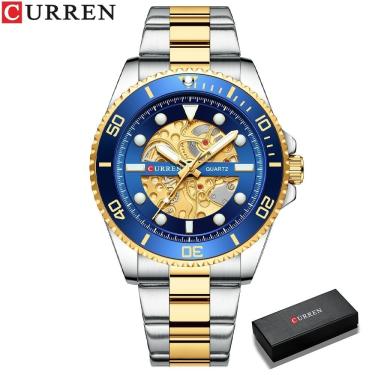 Imagem de Relógio Masculino Curren 8412 Analógico com Pulseira de Aço Inox à Prova D'água Azul Elashopp