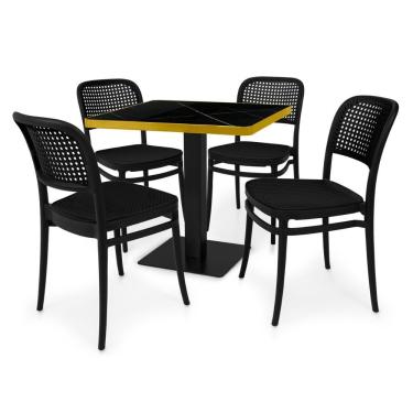 Imagem de Conjunto de Jantar Venezia com 4 Cadeiras Roma Tampo em Mármore Sintético Preto 70x70cm...