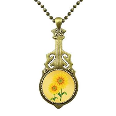 Imagem de DIYthinker Colar de girassol amarelo verde verde flor flor colar antigo joia música pingente
