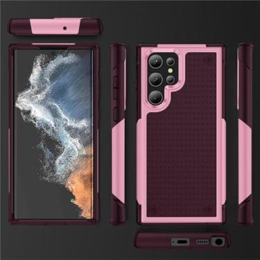 Imagem de FIRSTPELLA Capa para Samsung S22 Ultra, capa traseira de plástico rígido de camada dupla híbrida + armadura de borracha de silicone macia à prova de choque fina capa de telefone, rosa
