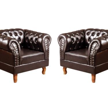 Imagem de Conjunto 2 Poltronas Chesterfield Dom Pedro Decoração Sala Recepção Retrô Café