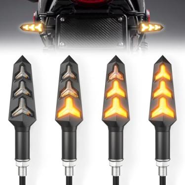 Imagem de LivTee Luzes de seta de motocicleta em forma de Y, 4 peças de LED de seta para motocicleta, pisca-pisca de motocicleta de 12 V, luzes de seta para motocicleta, scooter, quadriciclo, off-road, amarelo