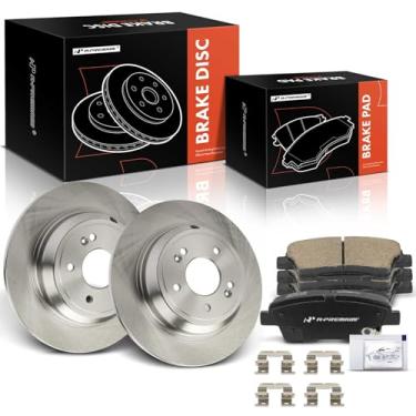 Imagem de A-Premium Rotores de freio a disco sólido traseiro de 12,36 polegadas (314 mm) + kit de pastilhas de cerâmica compatível com modelos selecionados Hyundai e Kia - Genesis 2010-2016, K900 2017, conjunto