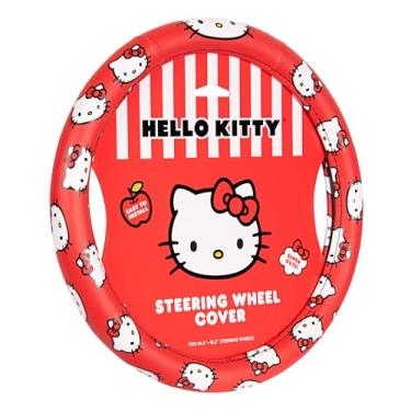 Imagem de Capa de volante Hello Kitty, capa de volante de carro oficial Sanrio com tamanho universal 14,5-15, linda capa de volante vermelha para mulheres, acessórios de carro Hello Kitty (Hello Kitty Red)