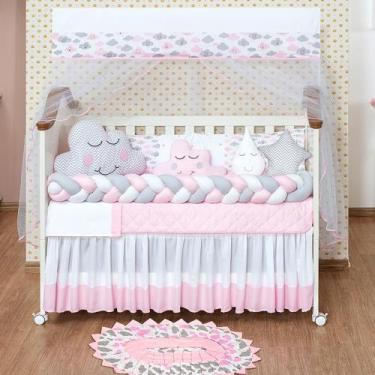 Imagem de Kit Berço Trança Nuvem Menina Menino 13 Peças Com Saia Box + Tapete - 