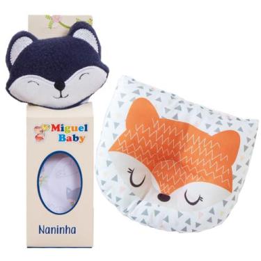 Imagem de Kit Naninha + Travesseiro Bebê Anatômico Apoio Cabeça Raposa Marinho -