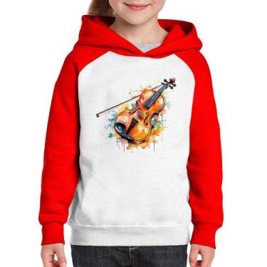 Imagem de Moletom Infantil Violino Watercolor - Foca na Moda, Branco, Vermelho, 