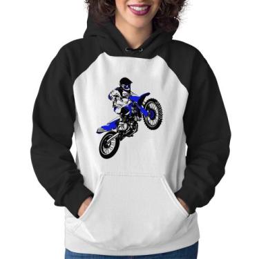 Imagem de Moletom Feminino Motocross Jump Azul - Foca na Moda, Branco, Preto, GG