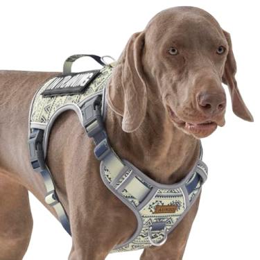 Imagem de AUNZO Peitoral tático cinza para cães de raças grandes, sem puxão, ajustável, peitoral para animais de estimação com alça, colete refletivo K9 de serviço militar para treinos de caminhada, cinza, GG