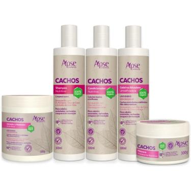Imagem de Shampoo + Condicionador 300ml + Mascara 300g + Ativador e Modelador + Gelatina - Cachos Nutritivos Apse Cosmeticos