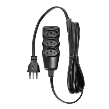 Imagem de Extensão elétrica 3 tomadas pp plano 3x0,75 3m preta - VINIK