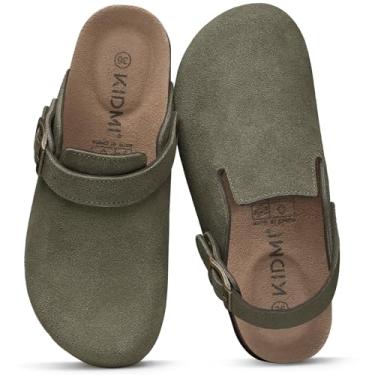 Imagem de KIDMI Tamancos femininos de camurça com alça traseira masculina de couro, palmilha de cortiça, sapato de batata sem cadarço, Verde, 35/36 BR