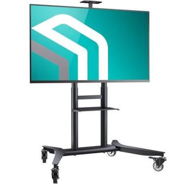 Imagem de ONKRON Suporte de TV móvel com rodas – Suporte de TV portátil ajustável com altura ajustável com prateleira para telas de 55" – 90" até 75 kg – Suportes de televisão VESA 800 x 600, suporte de TV de chão preto