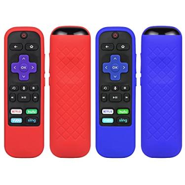 Imagem de Pacote com 2 capas remotas para controle remoto Roku 3600R/3800/3900/Voice RCAL7R – capa protetora de silicone SYMOTOP serve para controle remoto TCL Roku Steaming Stick/Voice/Express/Premiere TV – vermelho, azul escuro