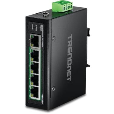 Imagem de TRENDnet 5-Port Hardened Industrial Switch Gigabit não gerenciável, TI-PG50, 10/100/1000Mbps, DIN-Rail Switch, 4 x Portas Gigabit PoE+, 1 x Porta Gigabit, Switch de Rede Gigabit Ethernet, Proteção Vitalícia