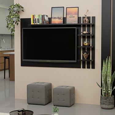 Imagem de Painel De Tv Ripado Até 32 Polegadas Com Prateleiras Preto