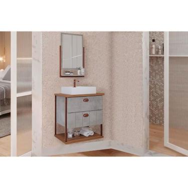 Imagem de Conjunto De Banheiro Balcão Suspenso Com cuba 65cm E Espelheira Uni Cimento-freijo - Mgm