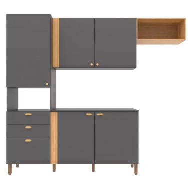 Imagem de Cozinha Compacta Bartira Pérola 5 Portas 251cm Grafite-lâmina Mel