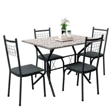 Imagem de Conjunto De Mesa De Jantar New Lisboa 4 Cadeiras 110cm Preto Prata - Fabrica 1 Móveis