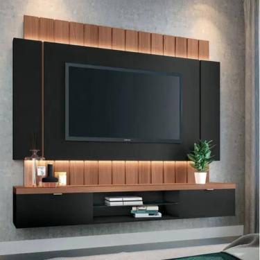Imagem de Painel Suspenso Illusion Para Tv De Até 55" 1,80cm Com Fita De Led Preto Nature - Fabrica 1 Móveis