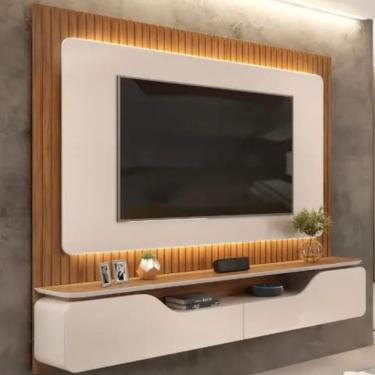 Imagem de Painel Para Tv De Até 70" Treviso Ripado Com Led Off White Freijó - Fabrica 1 Móveis