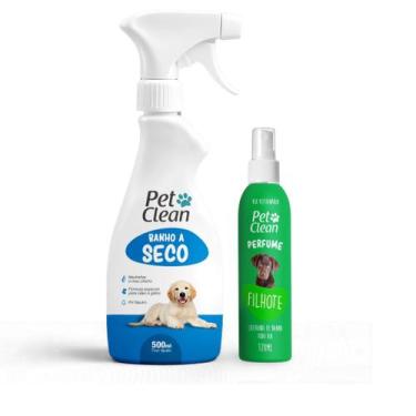 Imagem de Kit banho a seco + perfume para caes gatos cachorro higiene completa P