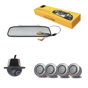 Imagem de Kit retrovisor com camera e sensor de ré - prata - CODE