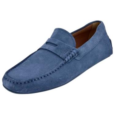 Imagem de Hugo Boss BOSS Tênis masculino de camurça Noel, Azul Whirlpool, 40