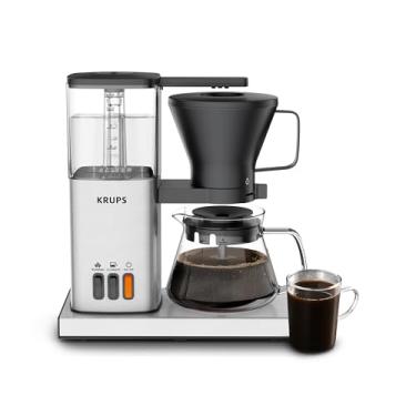 Imagem de KRUPS Cafeteira Essential Brewer com 8 xícaras, tecnologia de floração certificada pela SCA, qualidade barista, máquina de café derramada, fácil de limpar, lavável na lava-louças, design de aço