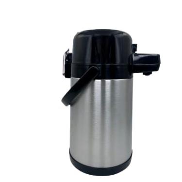 Imagem de Garrafa Térmica de Aço Inoxidável com Alça, 2,5 Litros, Bomba de Pressão, Prata e Preto