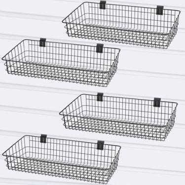 Imagem de Yaocom Pacote com 4 cestas de slatwall de 50 cm de largura de metal resistente montadas na parede cesta de exibição de armazenamento para varejo, garagem, escritório, esportes, brinquedos e muito mais